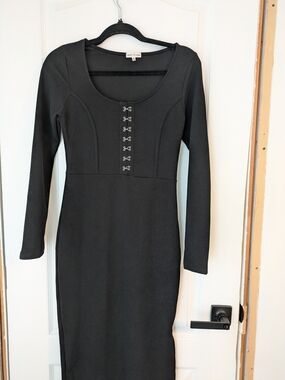 3 For 20$🔥 Just Add To Bundle Heart & Hips Black Long-Sleeve Bodycon Dress